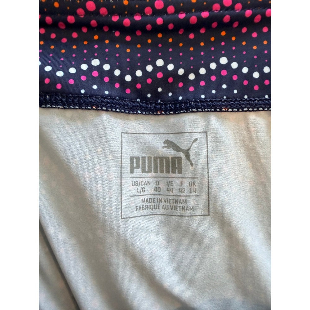 Puma Golf Womens 2 Piece Set Sleeveless Polo Shirt Skort Navy Pink Polka Dot L